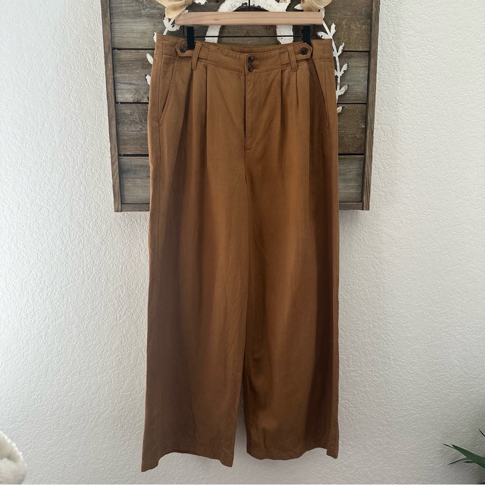Madewell BR5188 Brown Trouser‎ Wide Leg Pants Linen blend ladies 12 NWT